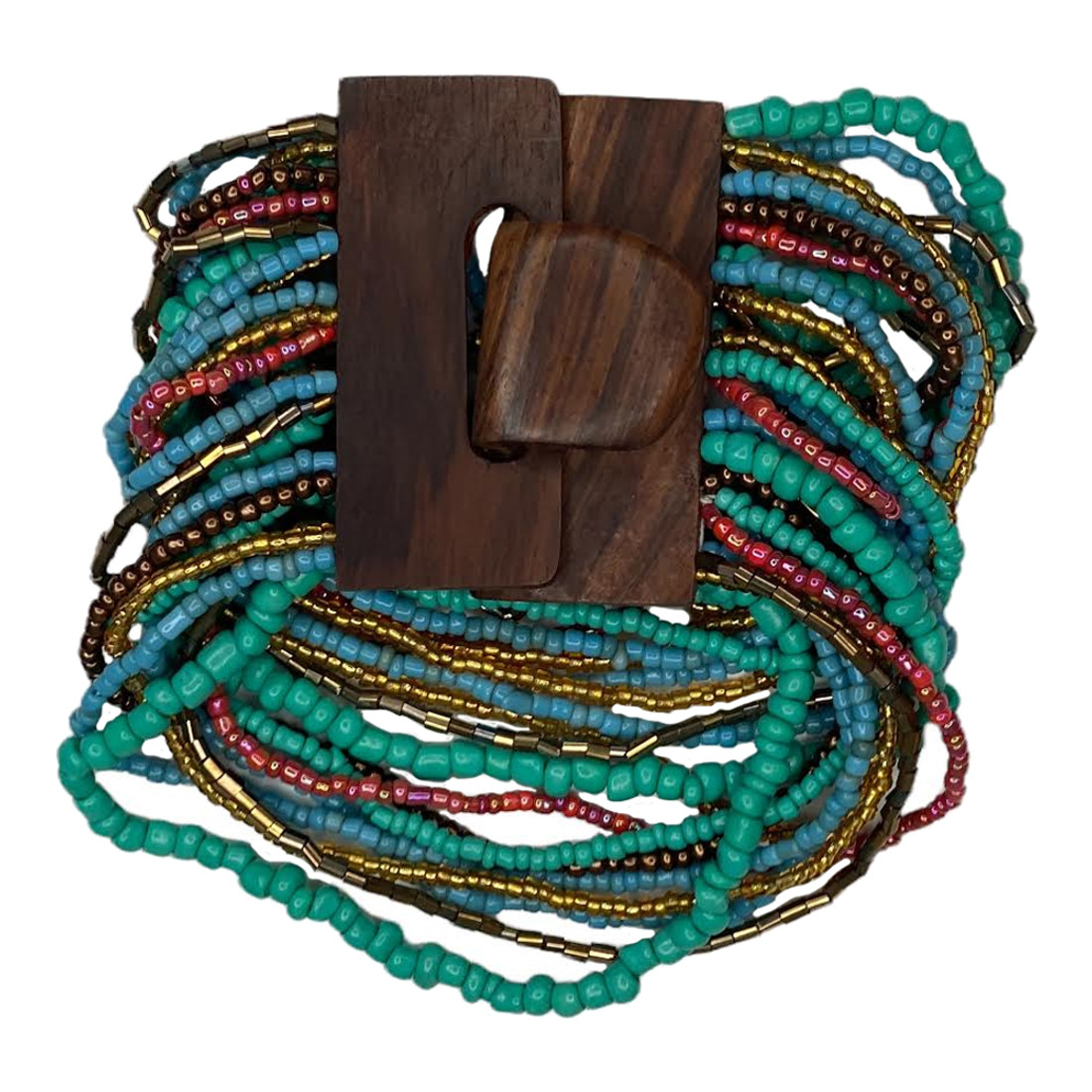 Multicolor Beaded Bracelet with Wood Buckle