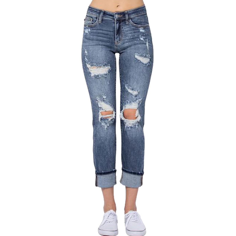 JUDY BLUE MID RISE BOYFRIEND FIT JEANS | PURPLE LEOPARD BOUTIQUE