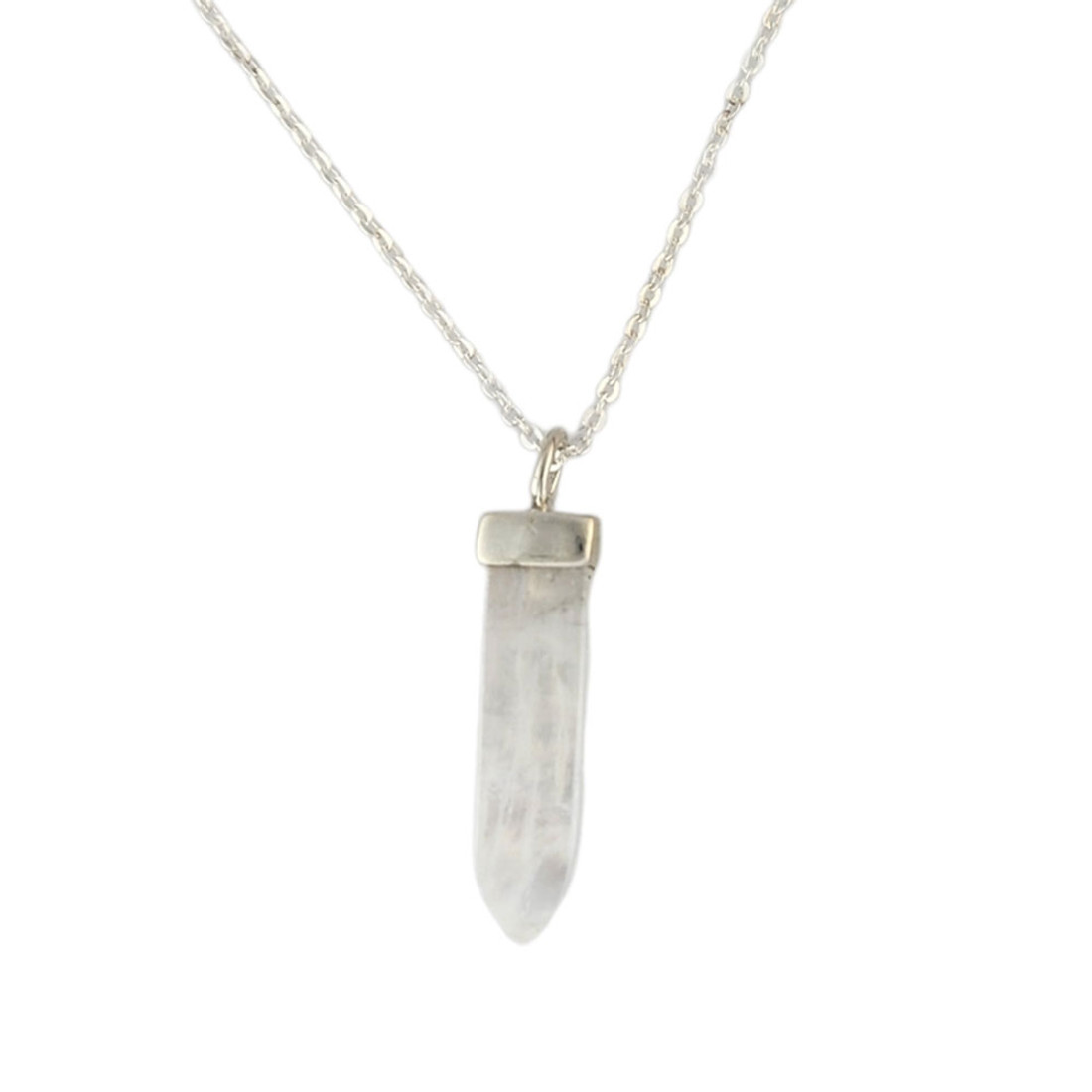 Moonstone point pendant on a chain necklace. 