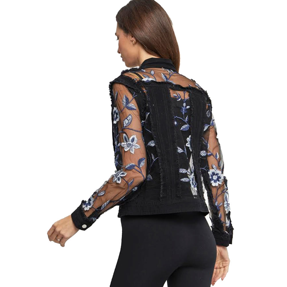 Adore Apparel - Black Denim Jacket with Floral Embroidery