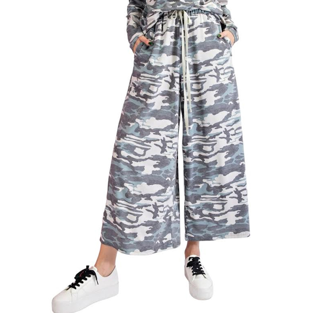 Grey Camouflage Wide Leg Loungewear Pants