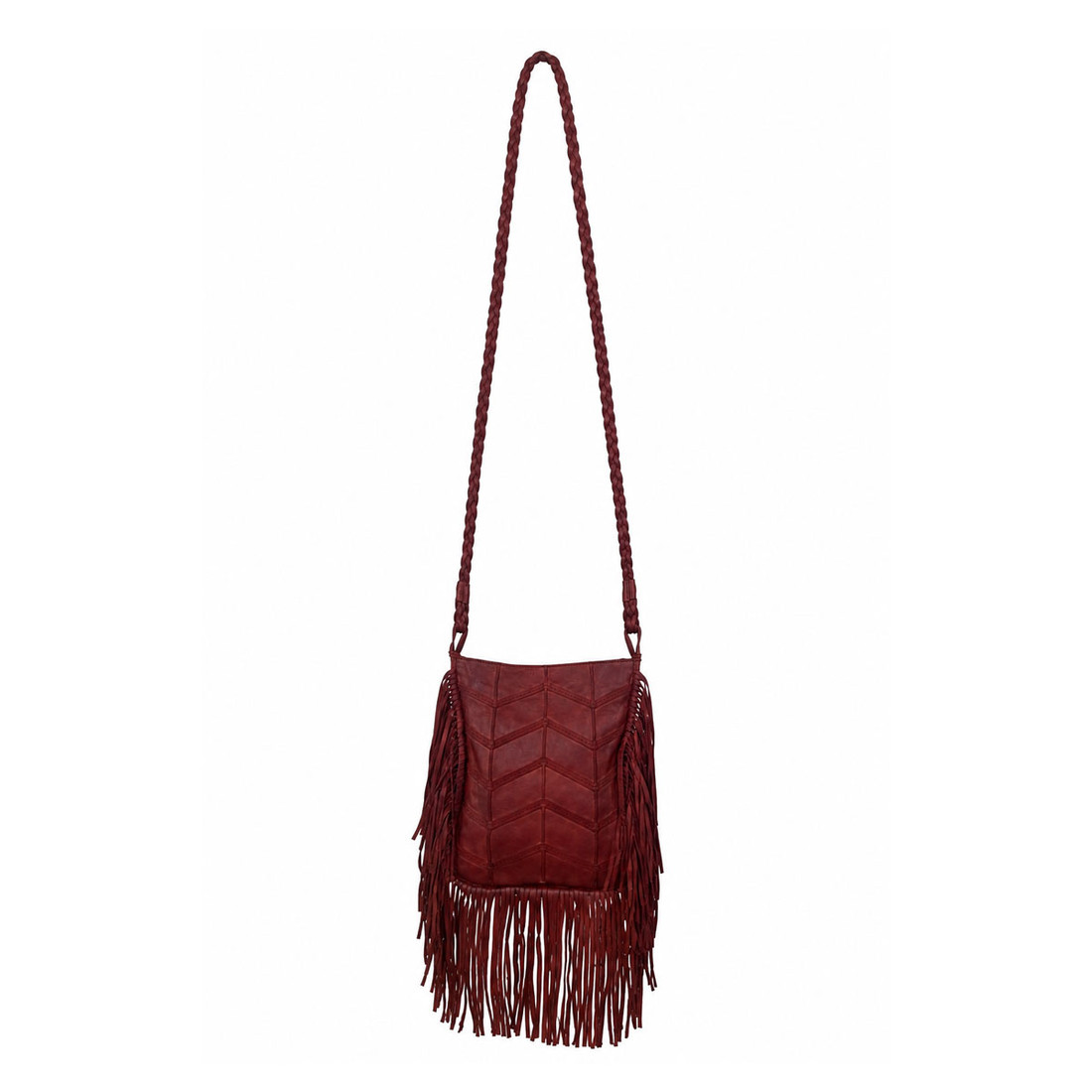 Red Genuine Leather Fringe Crossbody Purse