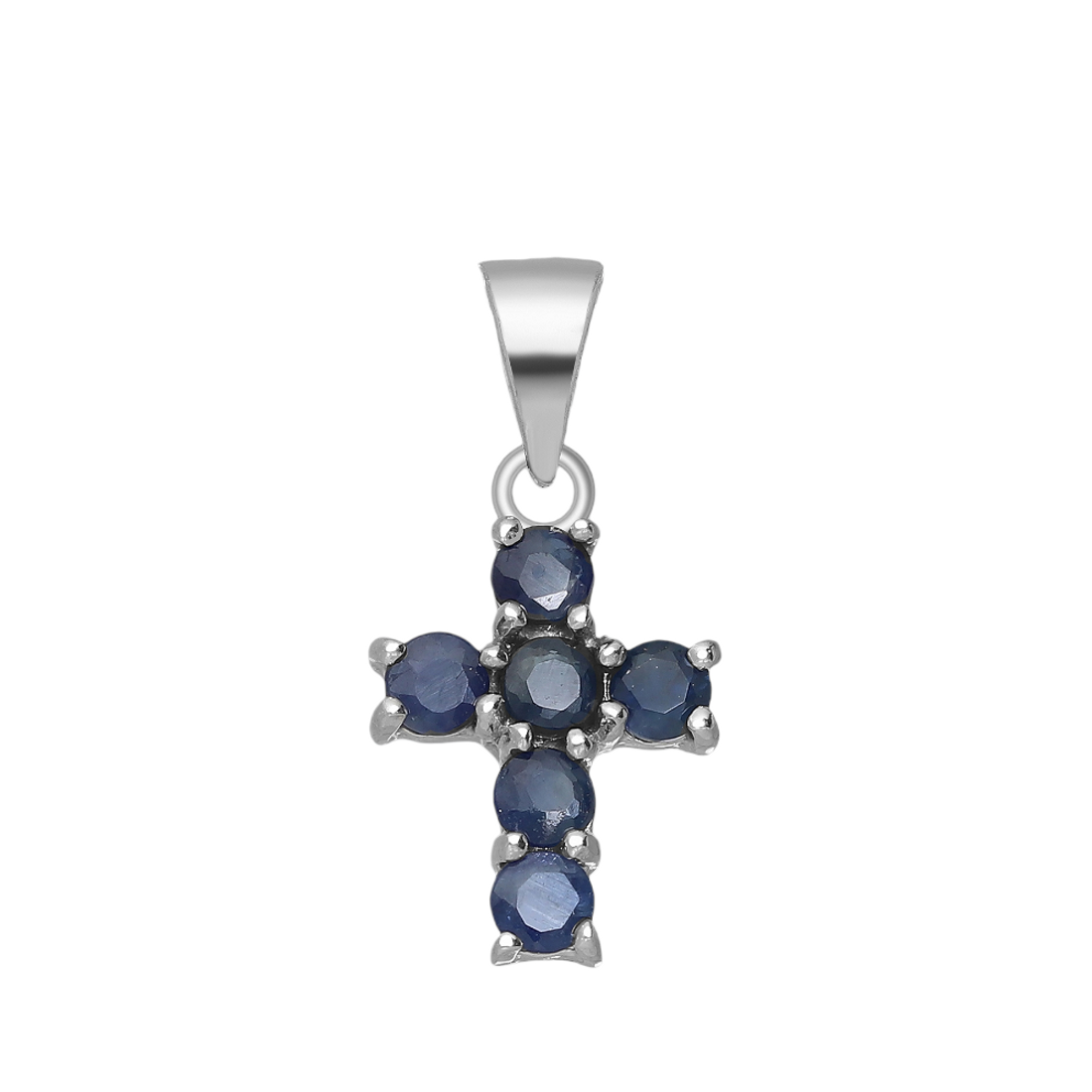 Blue Sapphire sterling silver cross pendant. 