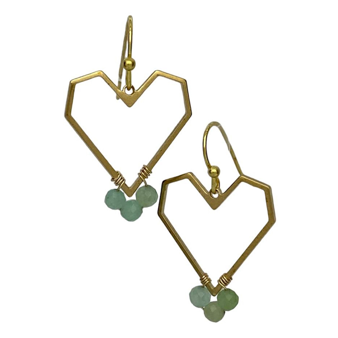 Heart Earrings with Chrysoprase Beads