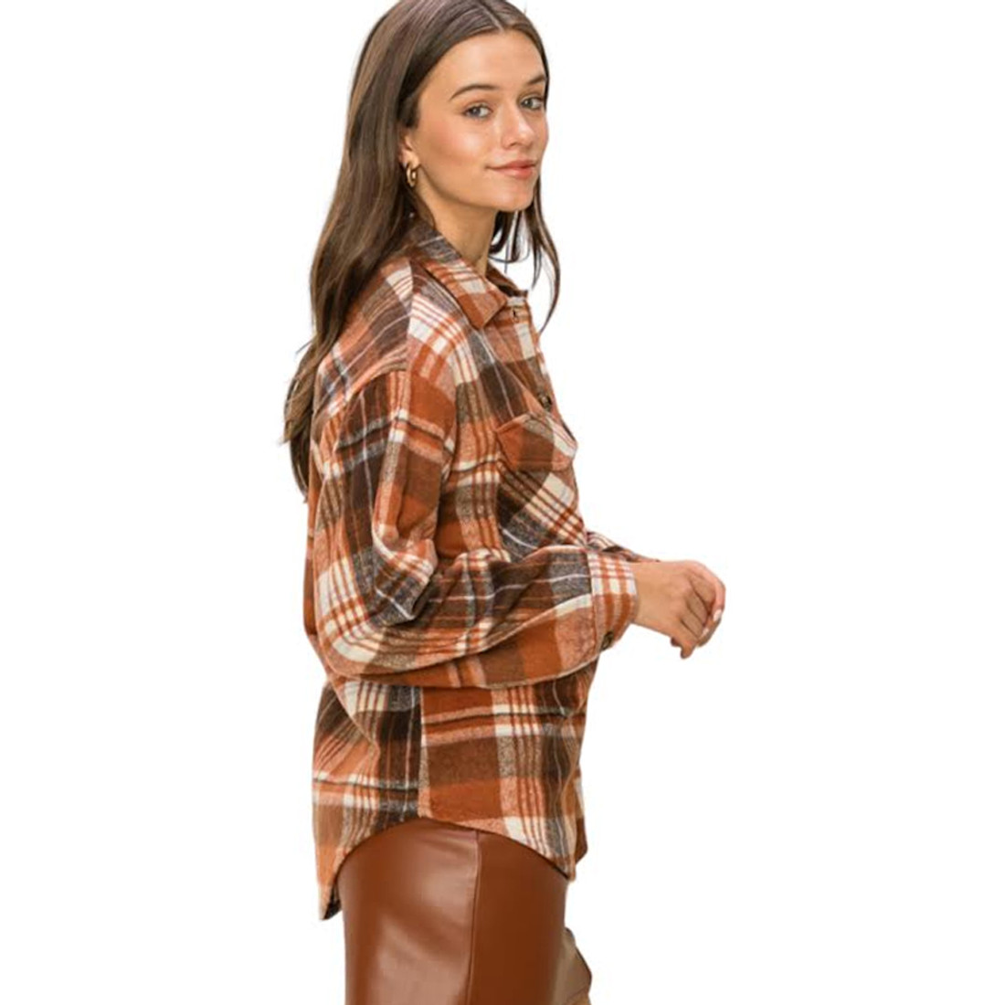 Brown Plaid Button Up Shacket