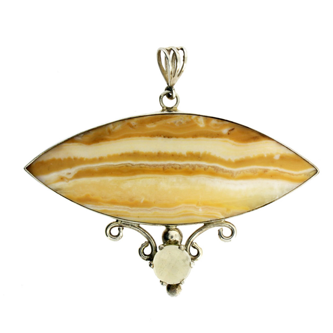Banded Yellow Onyx  and Citrine Pendant Sterling Silver Handmade in the USA