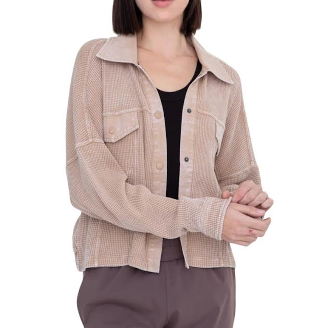 Waffle Knit Mineral Washed Cropped Jacket