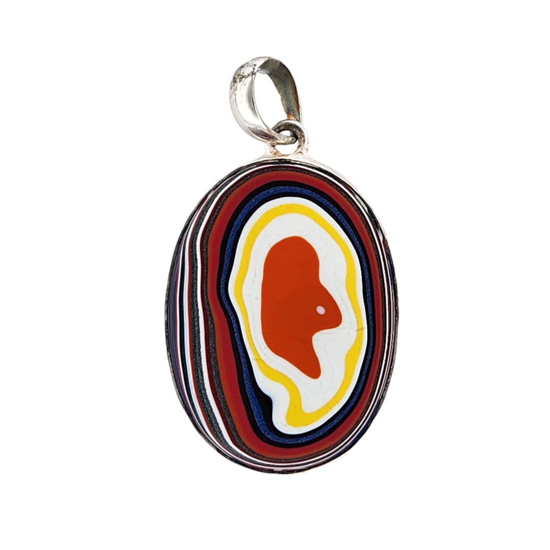 Medium oval Fordite sterling silver pendant. 
