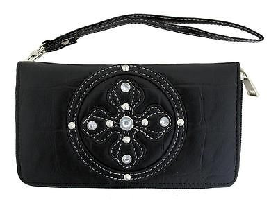Ustyle Black Wallet Wristlet Clutch Purse Pocketbook Iron Cross Rhinestone
