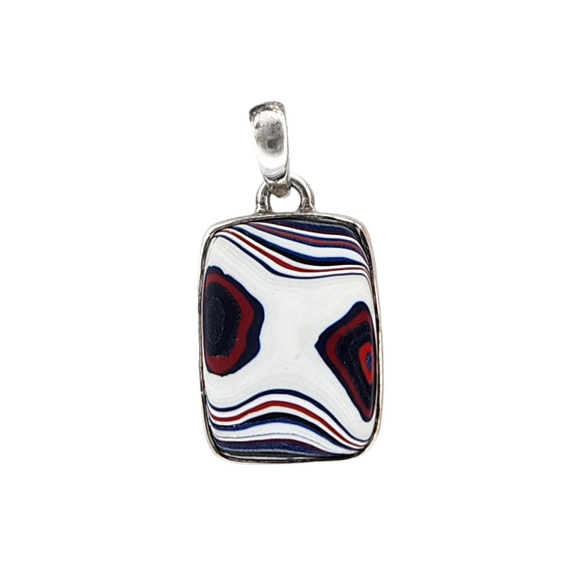 Small rectangle white Fordite silver pendant. 