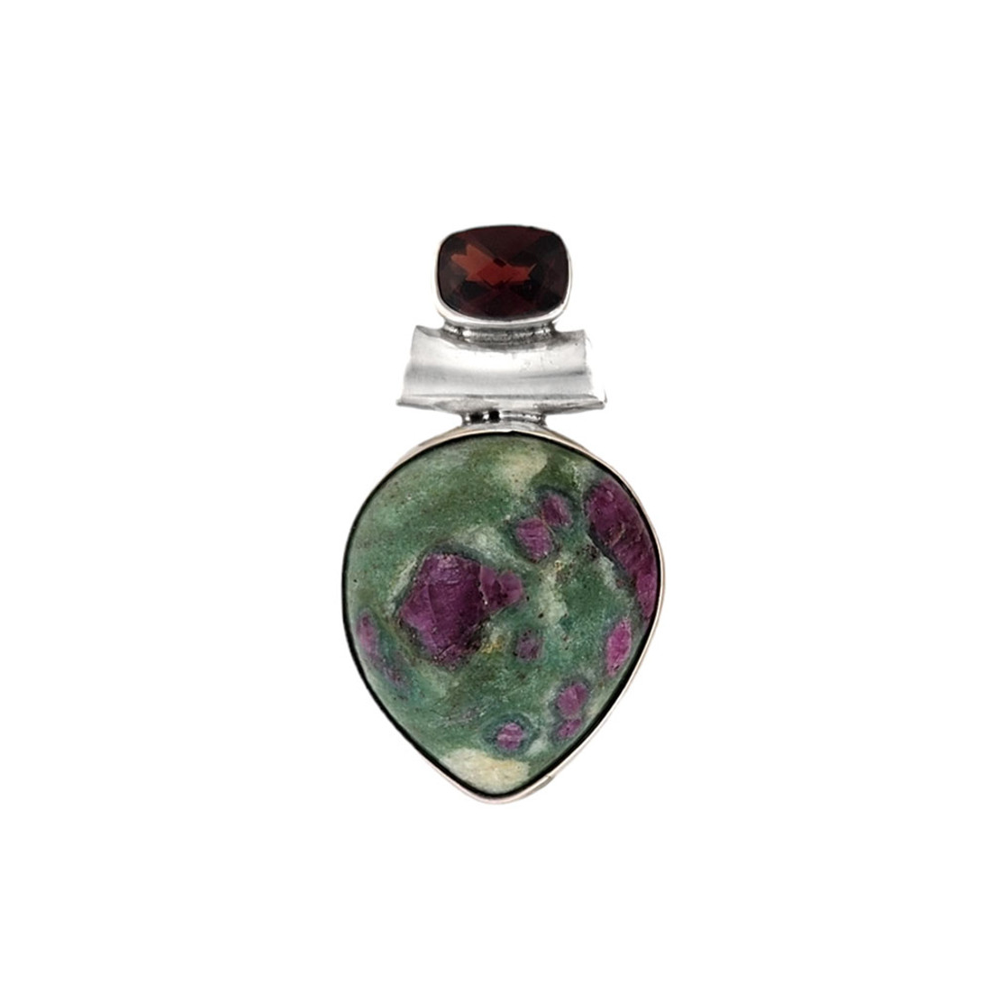 Ruby Ziosite and Garnet sterling silver pendant. 