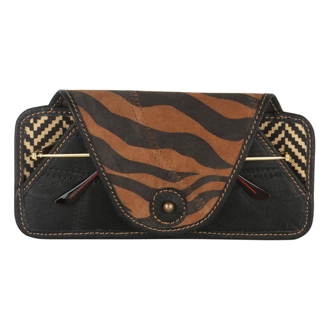 Tiger Stripe Print Genuine Leather Eyeglass Case