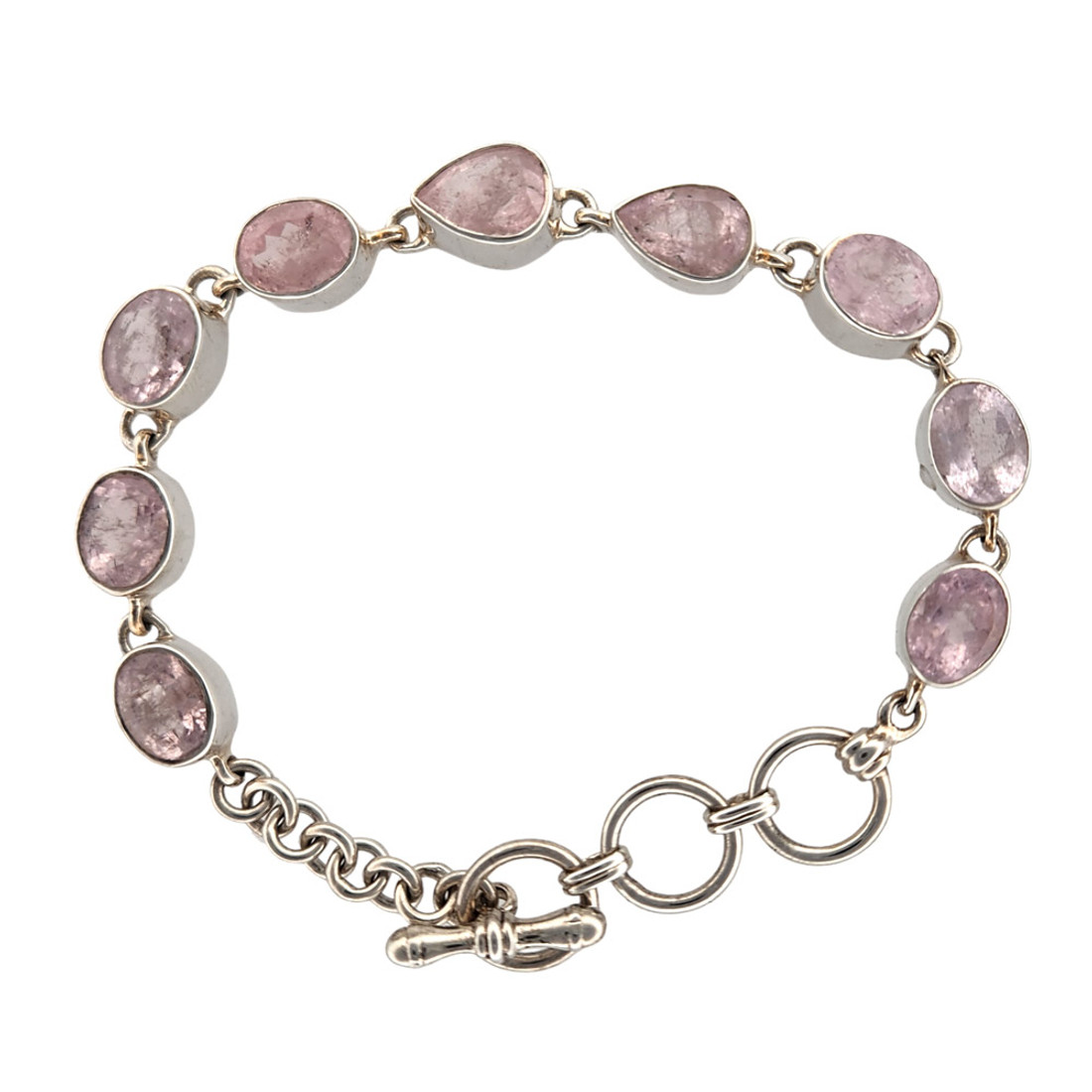 Rose Quartz sterling silver toggle bracelet. 