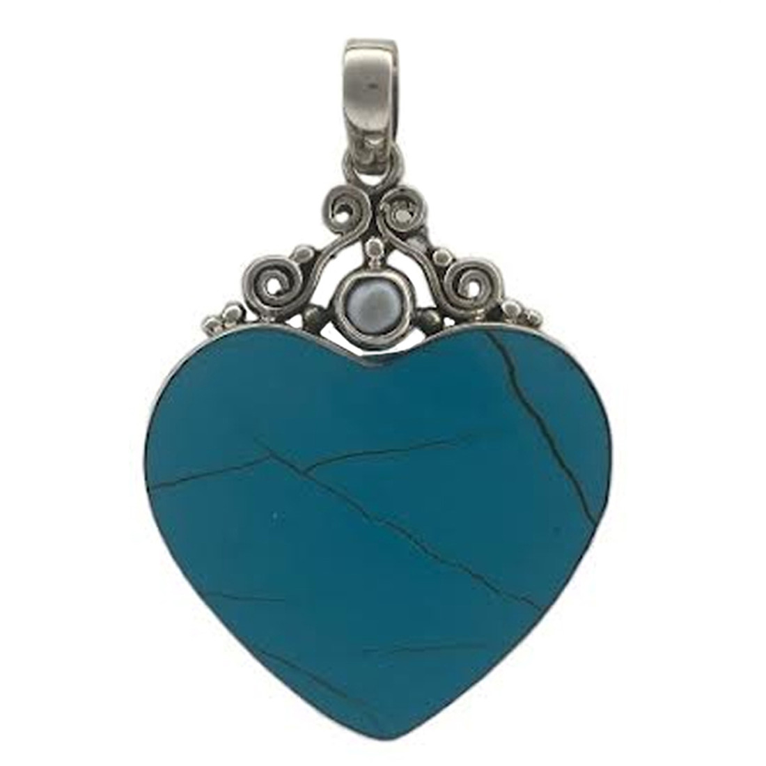 Sterling Silver Turquoise Shell Heart Shaped Pendant