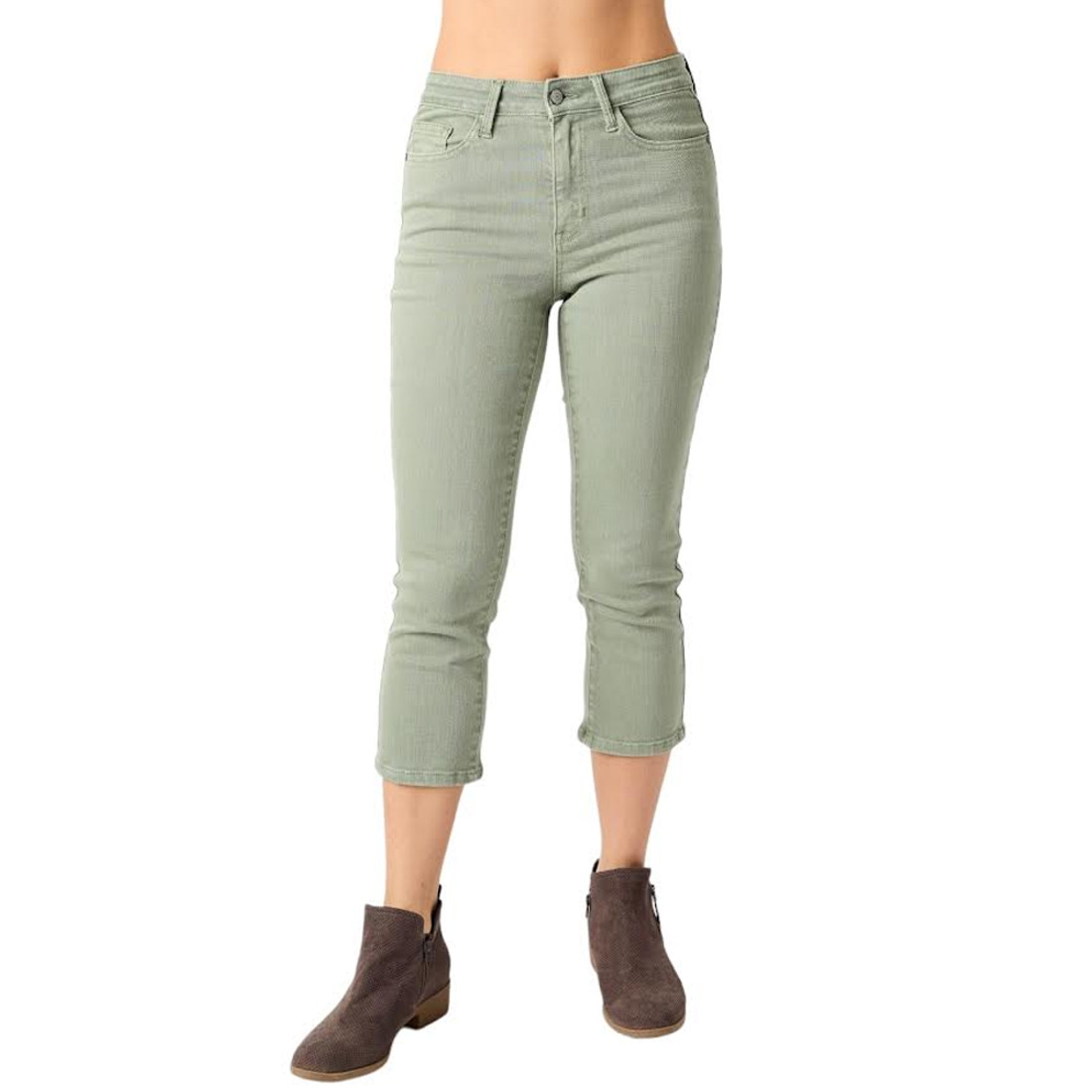Judy Blue Garment Dyed Capri Jeans Sage Green 78113