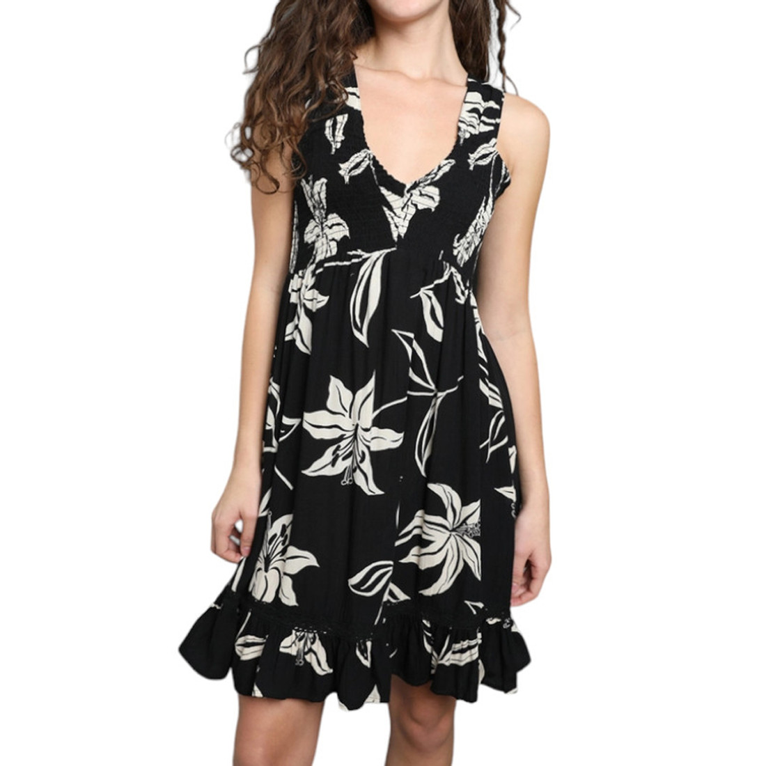 Angie Black Floral Short Dress