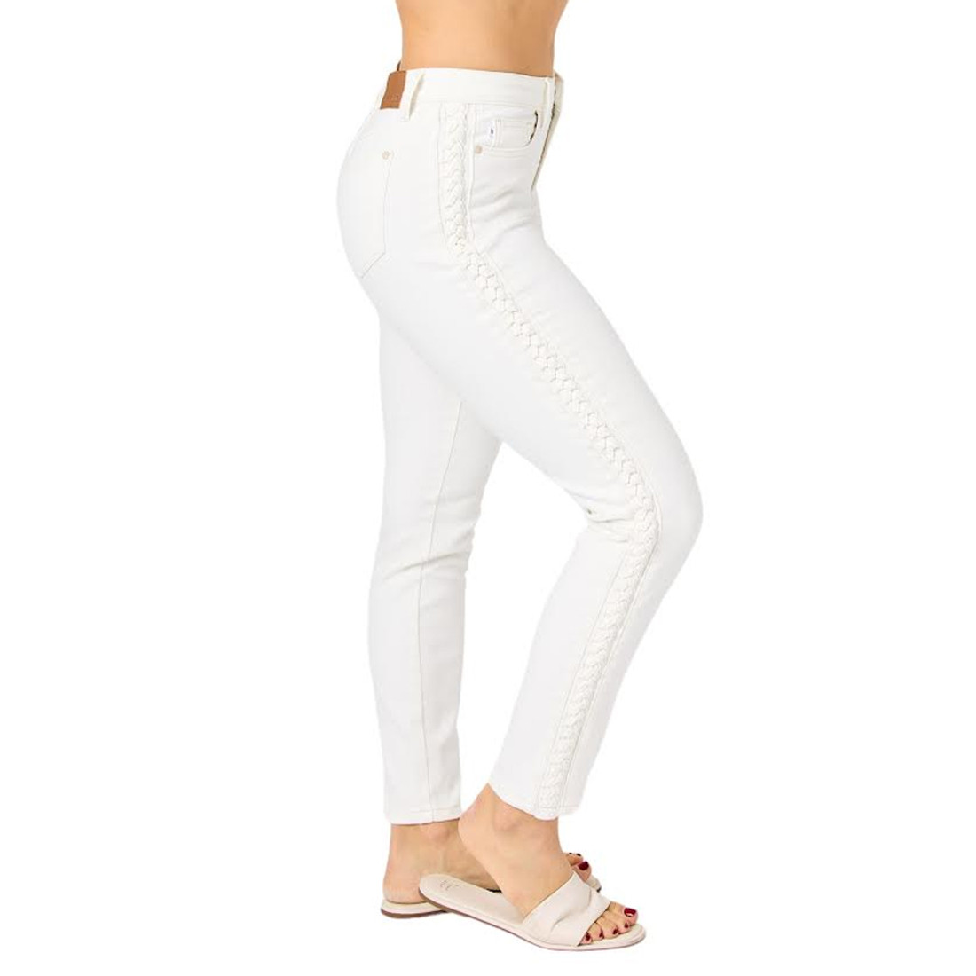 Judy Blue Braided Detail White Jeans 88782
