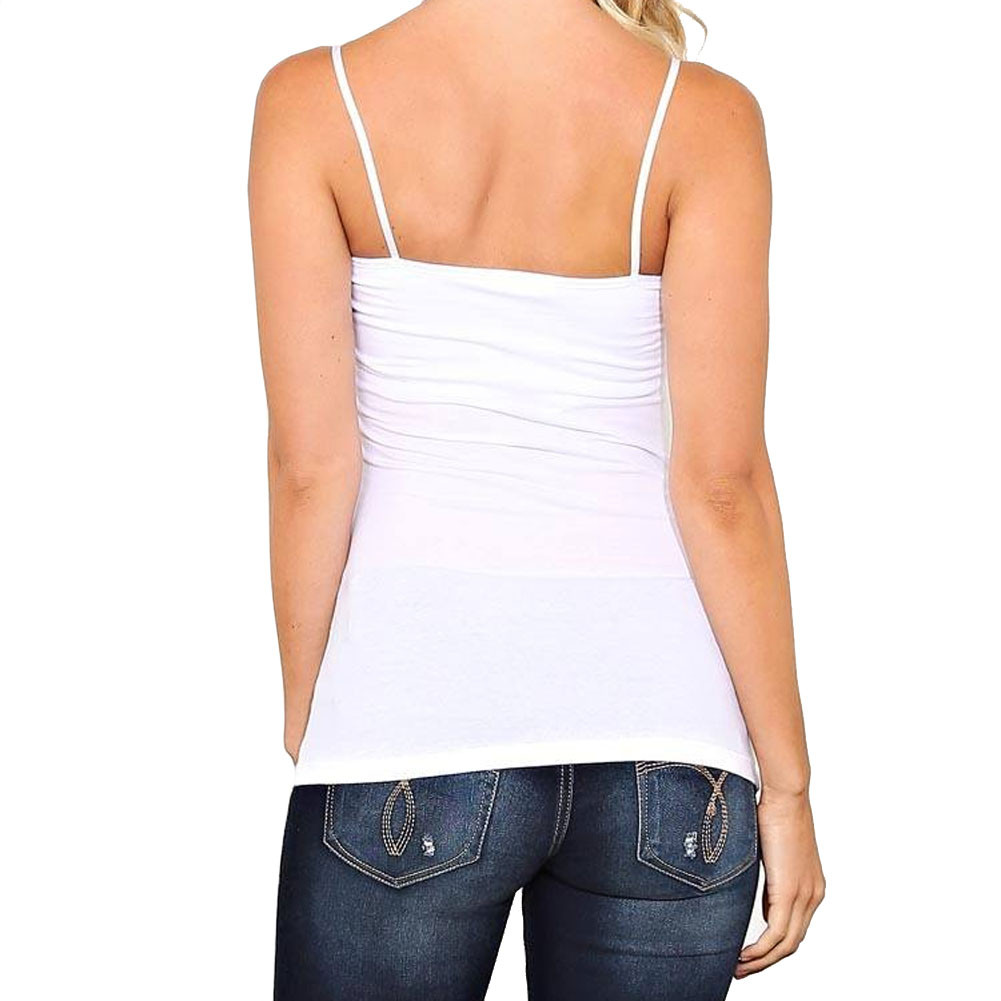 Women's White Camisole Tank Top Shirt Cotton Blend Layering Tee