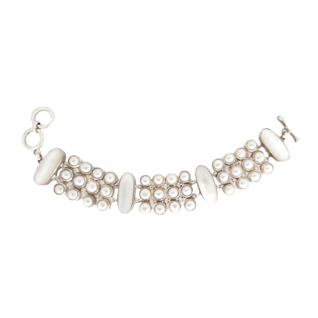 Mother of Pearl and white Pearl sterling silver bracelet. 