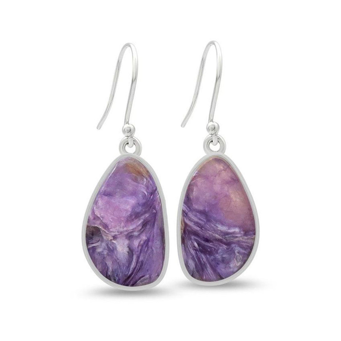 Abstract Charoite sterling silver earrings. 