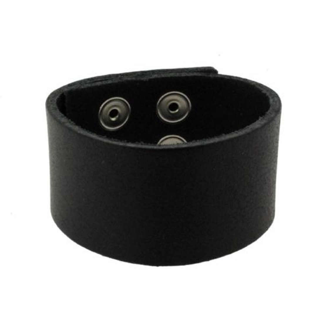 1.5" Wide Plain Black Genuine Leather Cuff Bracelet  Unisex Wristband