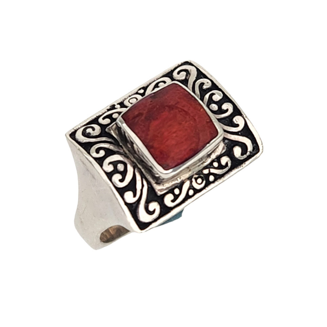 Sterling silver rec Coral ring size 9. 