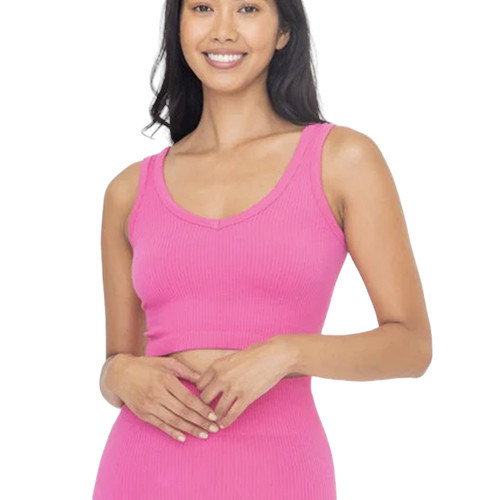 Ribbed Seamless Cropped Tank Top  - Hot Pink
