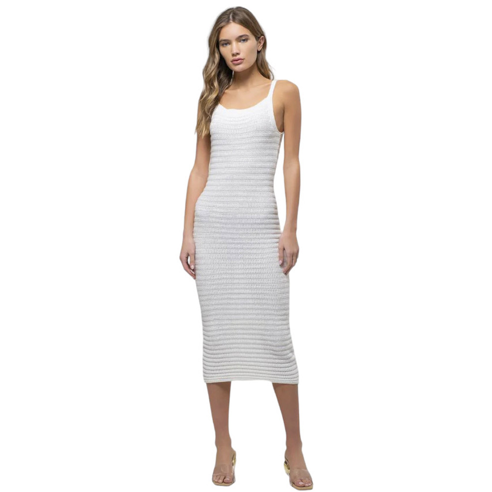 White Lightweight Knit Crochet Midi Dress