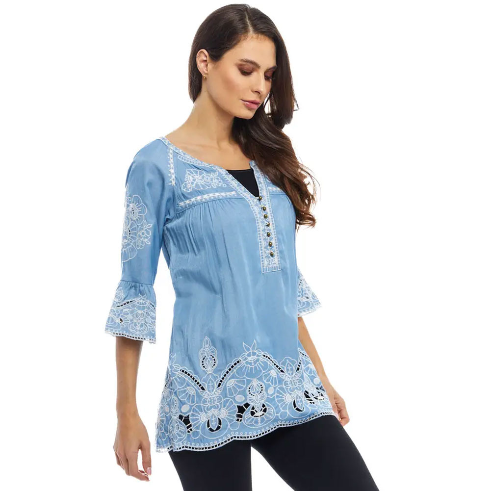 Adore Light Blue Embroidered Tunic