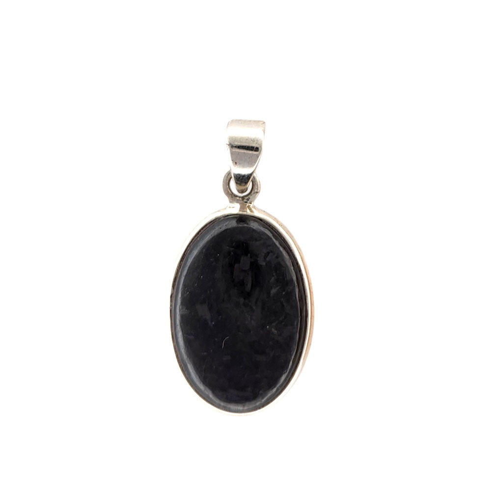 Oval Nuummite gemstone sterling silver pendant. 