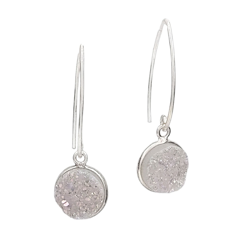 White round Druzy marquise wire earrings. 