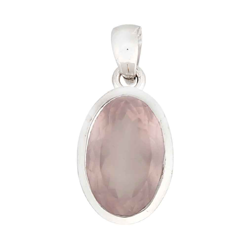 Large faceted Rose Quartz oval  sterling silver pendant. 