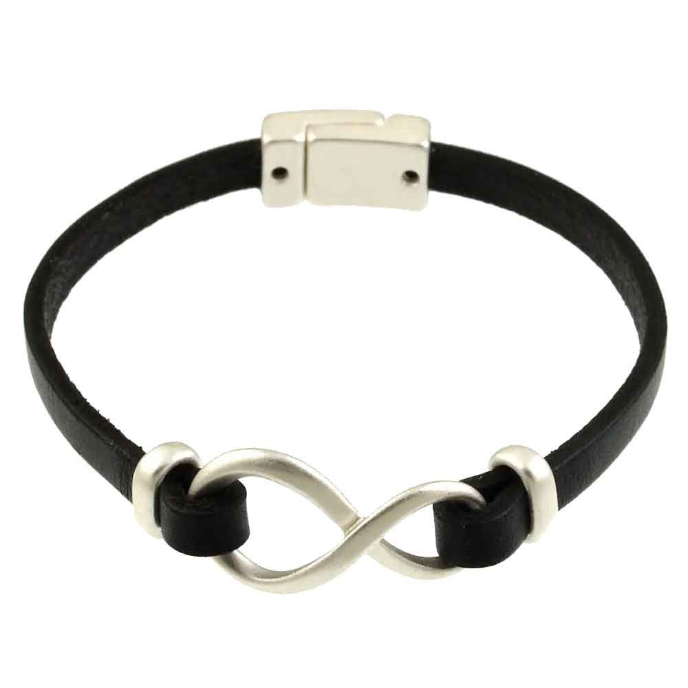 Single black leather infinity thin magnetic bracelet. 