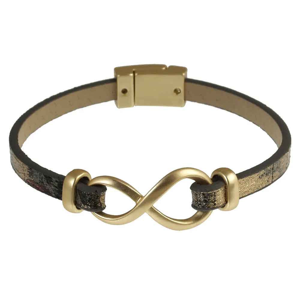 Single black leather infinity thin magnetic bracelet. 