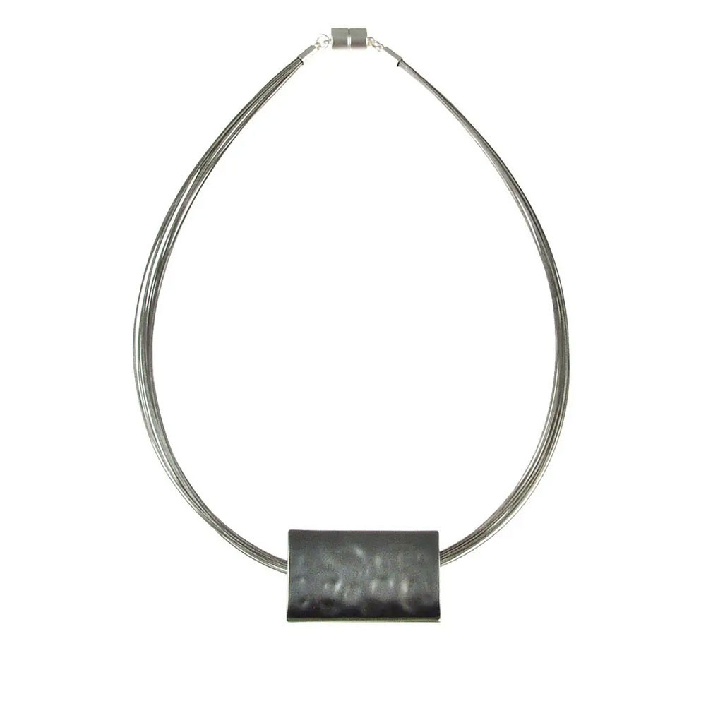 Reversible brushed metal magnetic charcoal necklace. 