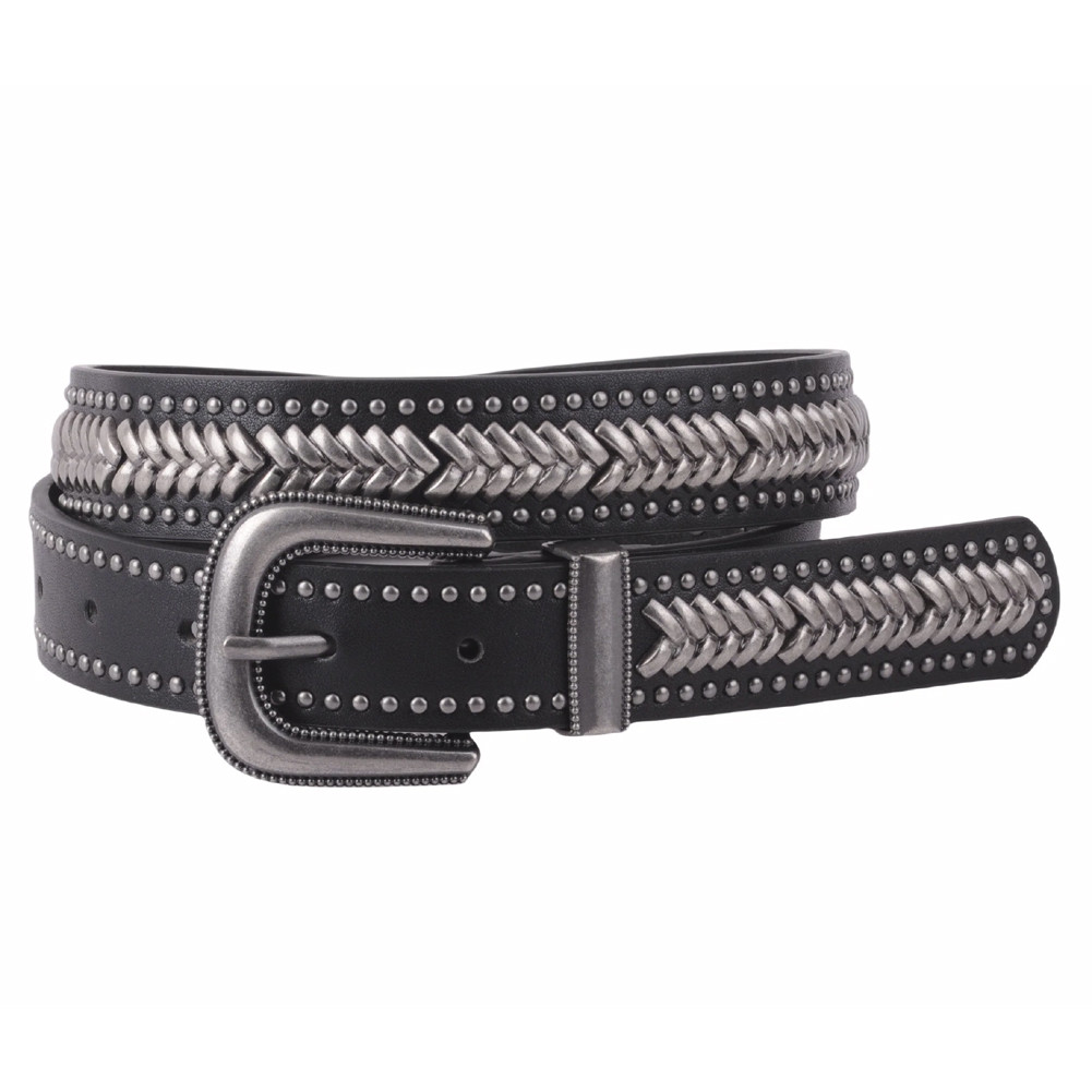 Most Wanted Studded Chevron Leather Black Belt