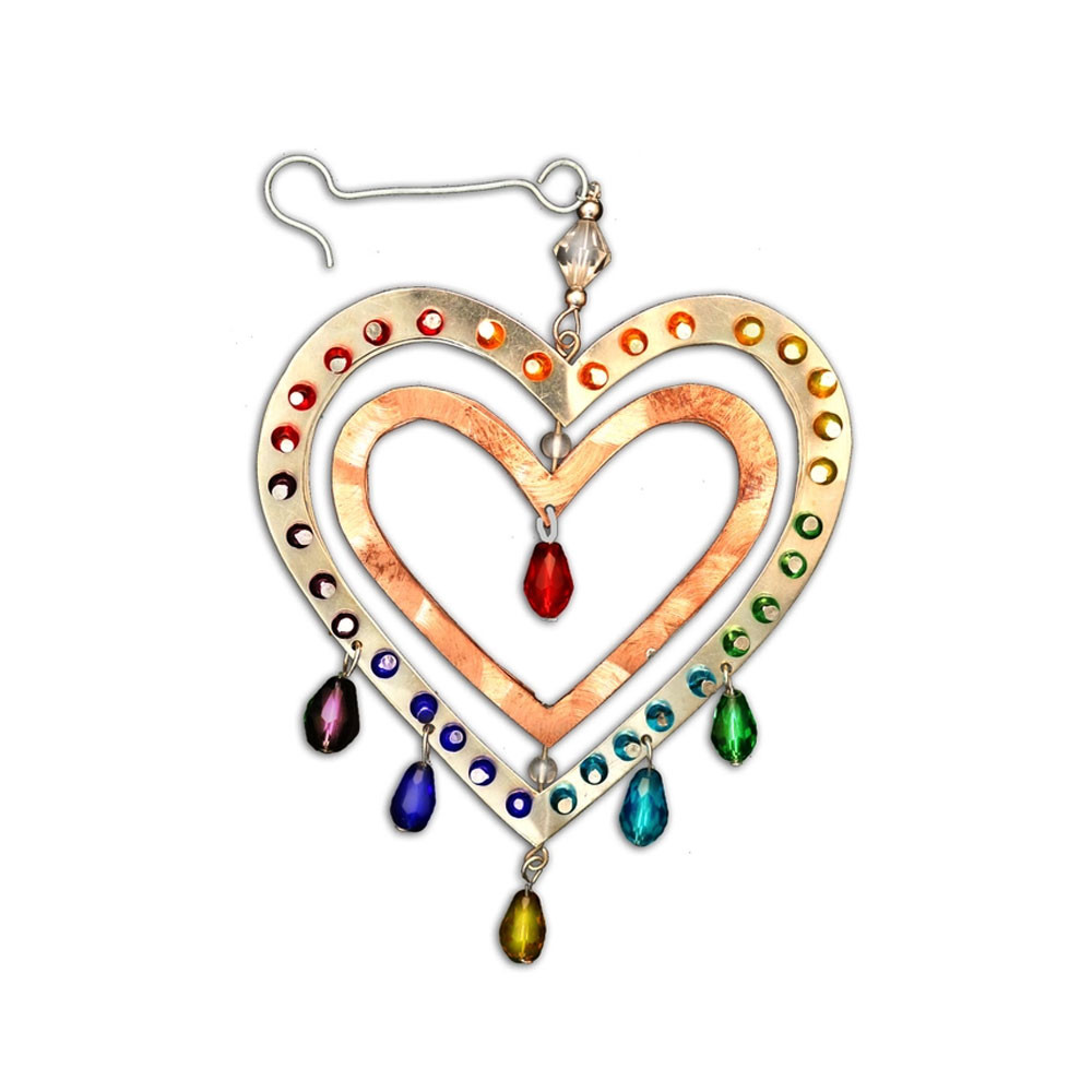 Twirl heart colorful metal and beaded Christmas ornament.  