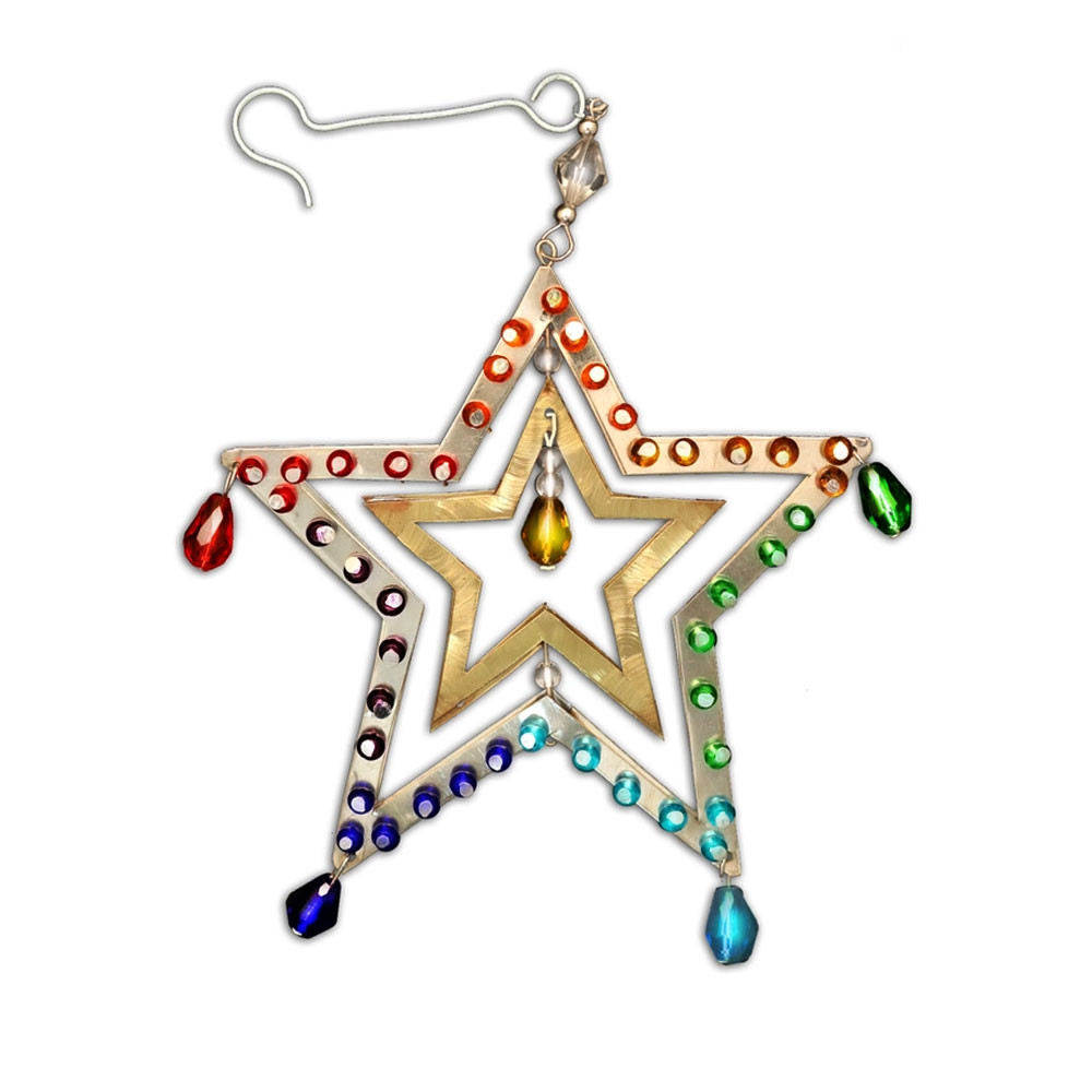 Twirl colorful metal Christmas star ornament.  