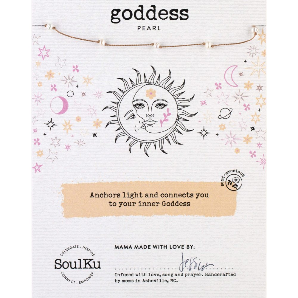 Soulku pearl Celestial necklace for goddess on card.  
