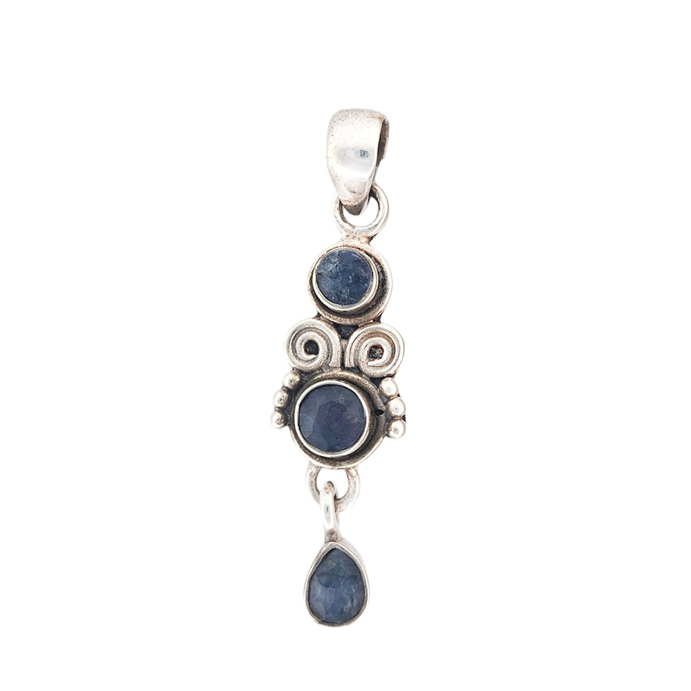 Blue faceted Lapis sterling silver pendant. 
