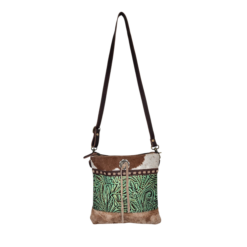 Myra bag Emerald Bloom leather and hairon shoulder purse. 