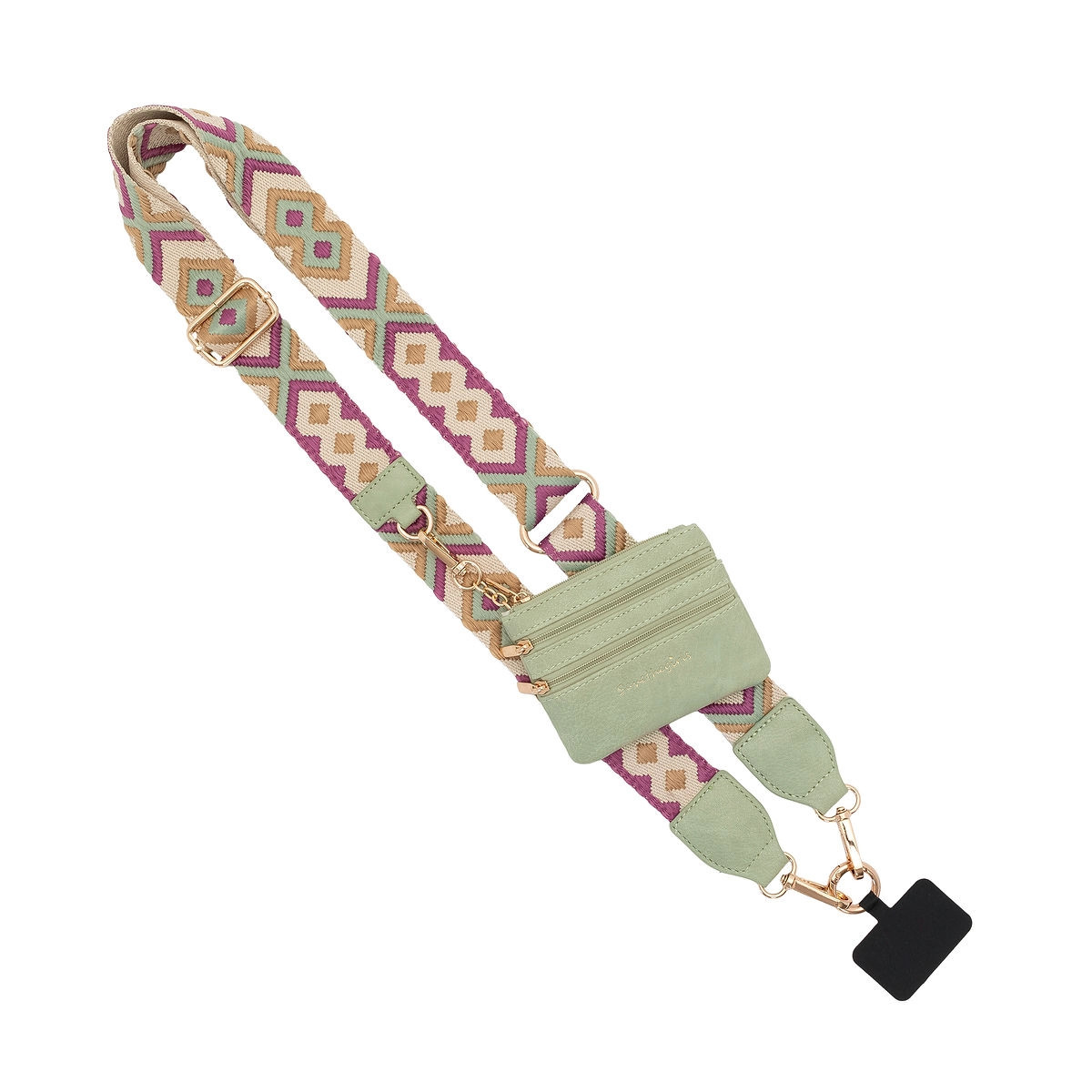Green and purple pattern Clip & Go phone carrier.  