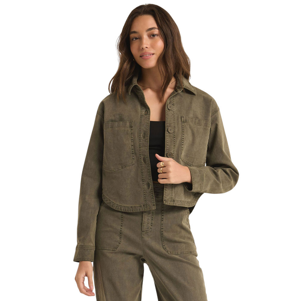 Z Supply All Day Cropped Washed Jacket - Grape Leaf Green