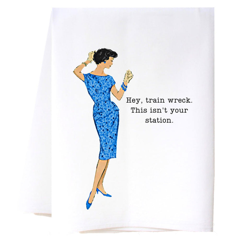 cora & pate - Flour Sack Cotton Dish Towel - Train Wreck