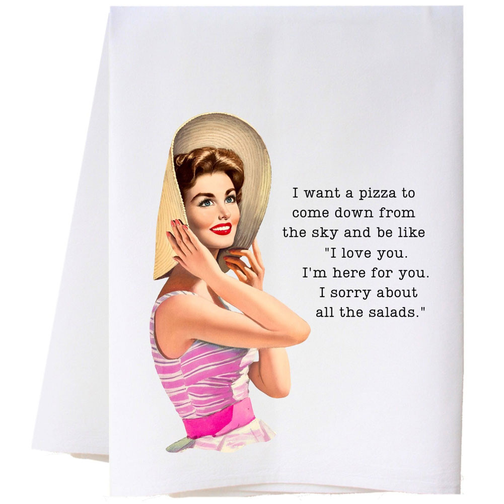 cora & pate - Flour Sack Kitchen Dishtowel - I Want A Pizza