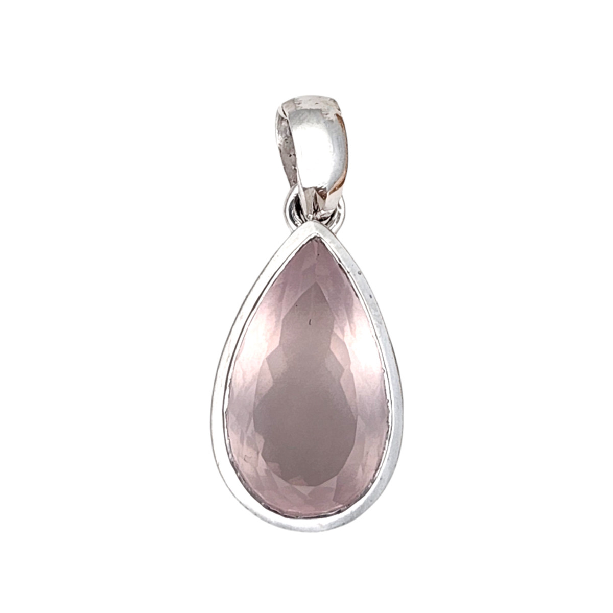 Large faceted teardrop-shaped Rose Quartz pendant. 