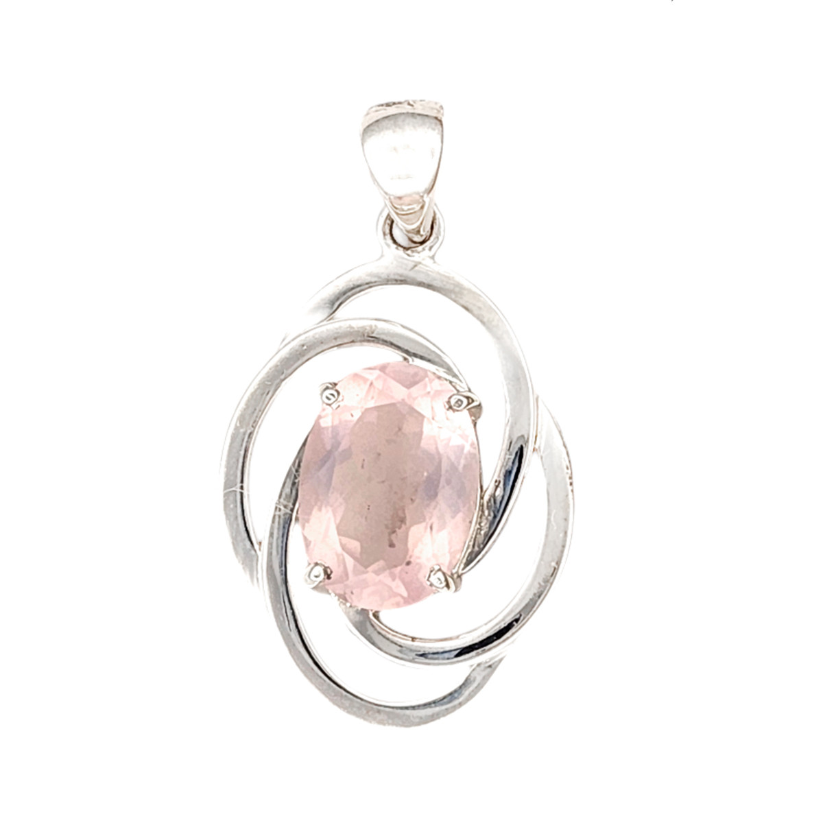 Rose Quartz sterling silver swirl pendant. 