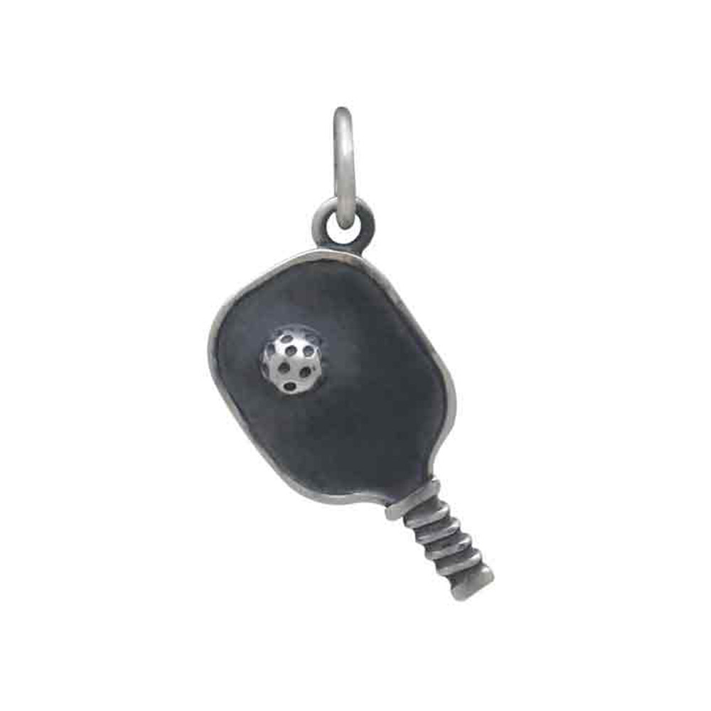 Pickleball paddle and ball sterling silver charm pendant. 