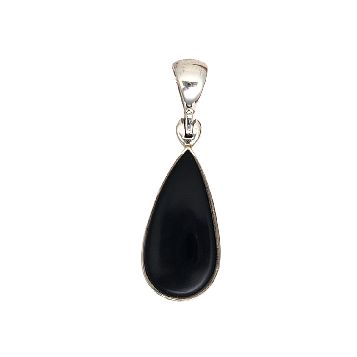 Teardrop-shaped black Onyx sterling silver pendant. 