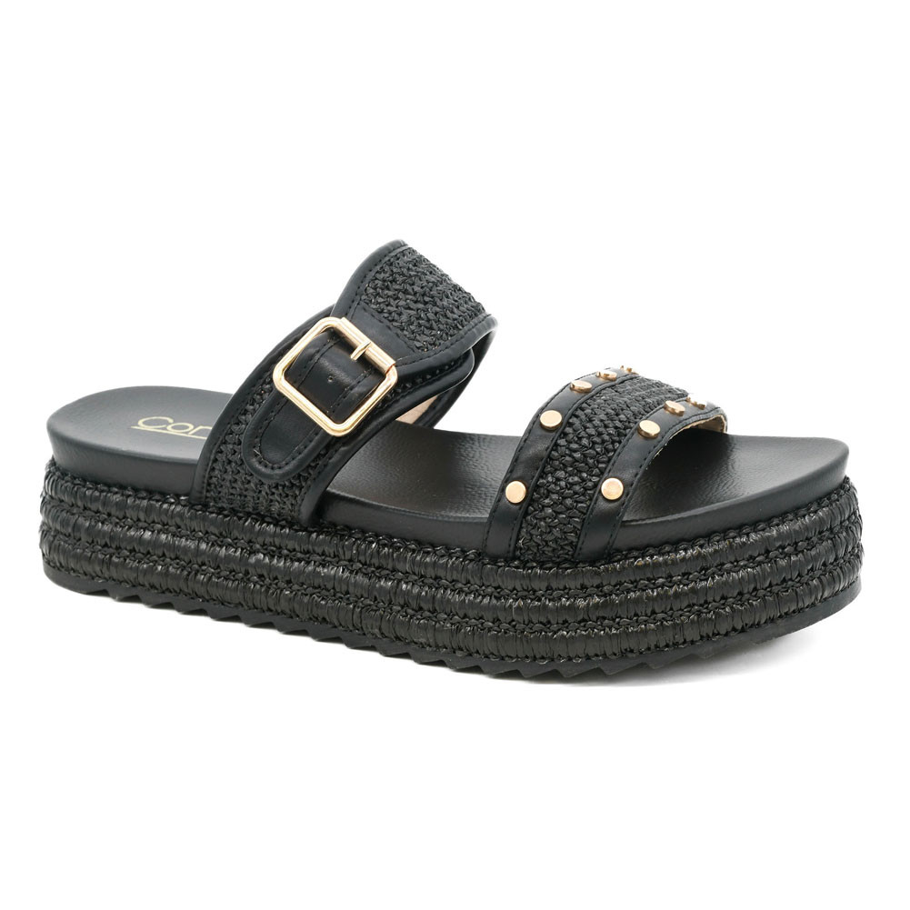 Corkys Sandals - WALK OF SHAME - Black Raffia 